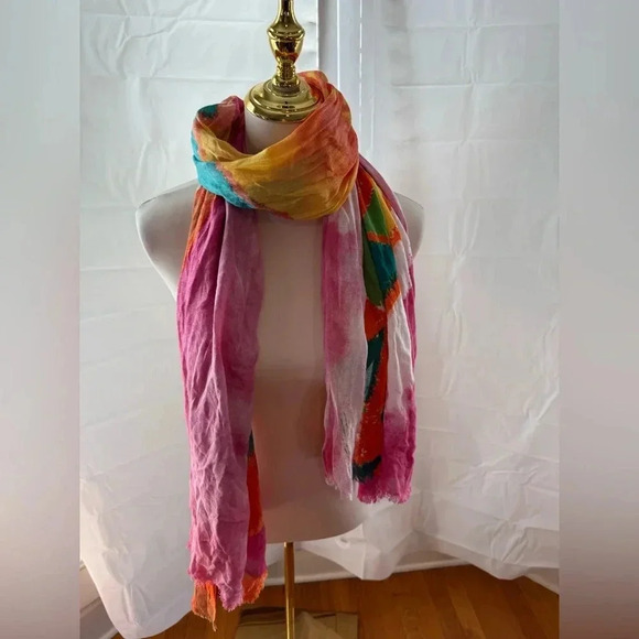 Saks Fifth Avenue Pink and Green Scarf - Picture 4 of 6